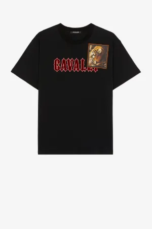 T-Shirt aus Baumwolle mit Logo-Applikation und Tiger-Print