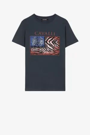 T-shirt con stampa Animalier Patchwork