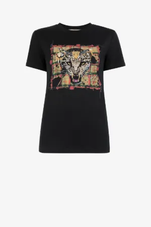 T-shirt con stampa Ocelot e motivo tartan