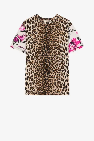 T-shirt con stampe Leopard e Flower