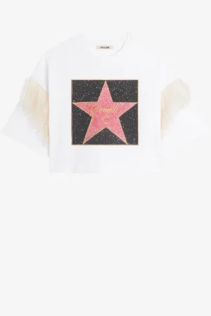 T-shirt cropped con stampa Walk of Fame
