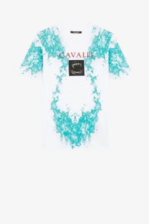 T-shirt en coton à imprimé flammes et logo brodé
