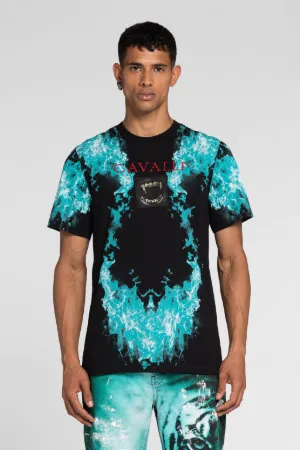 T-shirt en coton à imprimé flammes et logo brodé