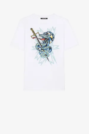 T-shirt en coton à imprimé serpent