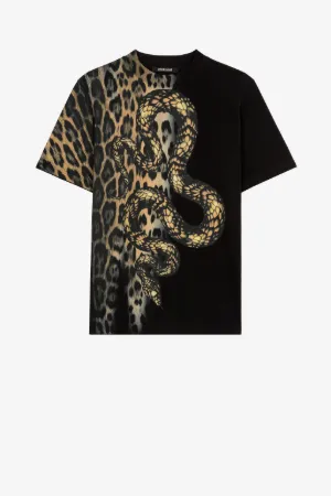T-shirt en coton à imprimés jaguar et serpent