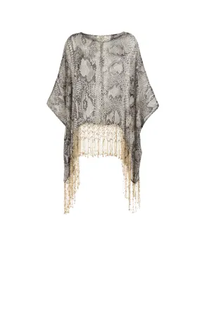 Tasselled Python-Print Silk Kaftan Top