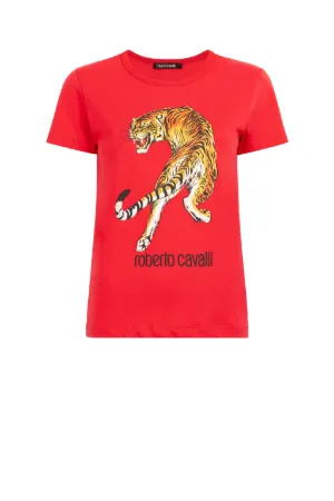 Tiger-Print Logo Cotton T-Shirt 