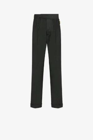 Tiger Tooth Pleated Wool Trousers