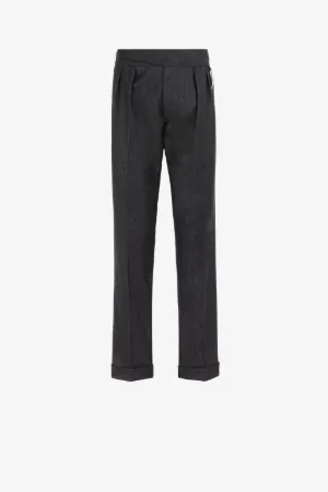 Tiger Tooth Pleated Wool Trousers