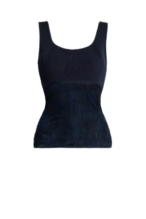 top azul marino con bordado de encaje Iris