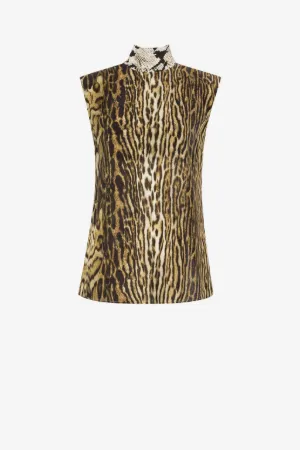 Top con estampados Ocelot y Python y cuello anudado