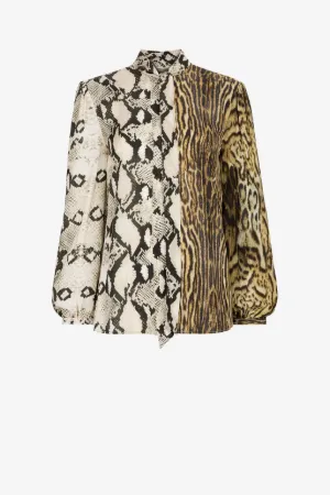 Top con estampados Python y Ocelot y cuello anudado