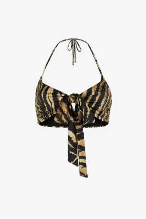 Top de bikini con estampado Freedom y cristales