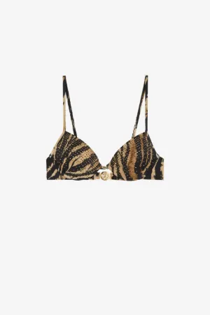 Top de bikini con estampado Freedom y cristales