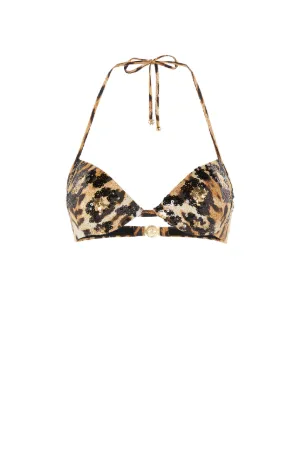 Top de bikini con estampado Heritage Jaguar y lentejuelas