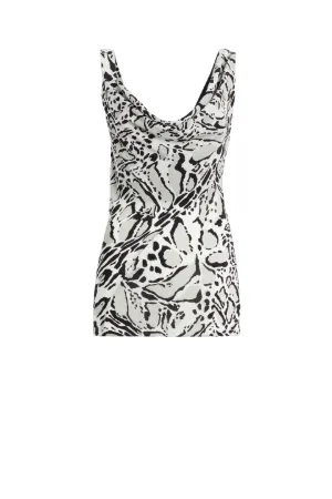 top de seda drapeado con estampado de lince
