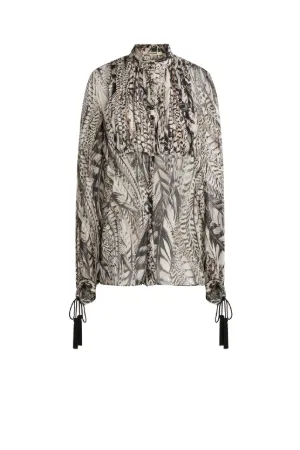 Top de seda plisado con estampado Panache