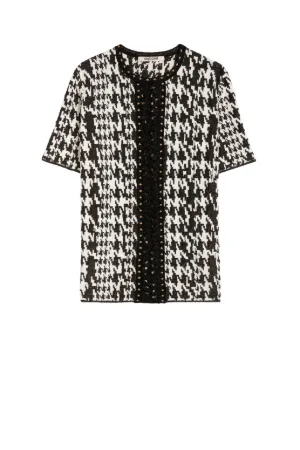 Top en jacquard metalizado