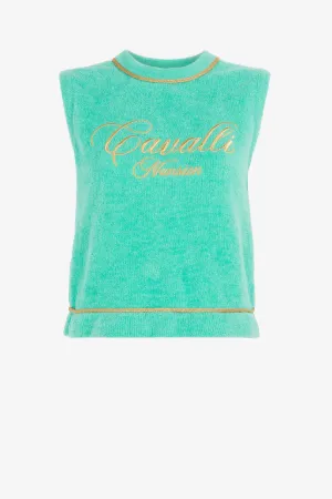 Top smanicato con logo Cavalli Mansion