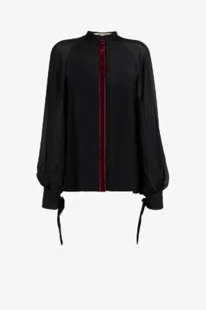 Velvet-Trimmed Silk Top