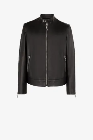 Veste en cuir à imprimé jaguar et serpent