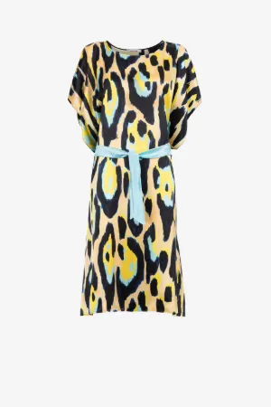 Vestido caftán de seda con estampado Jaguar