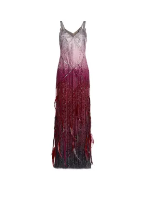 vestido de color borgoña y perla en degradé