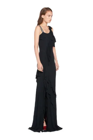 Vestido de fiesta con volantes y apliques