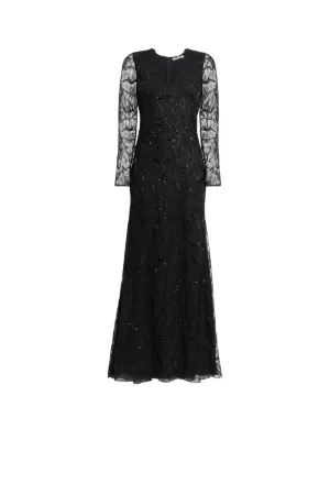 vestido de fiesta de encaje de color negro a capas 