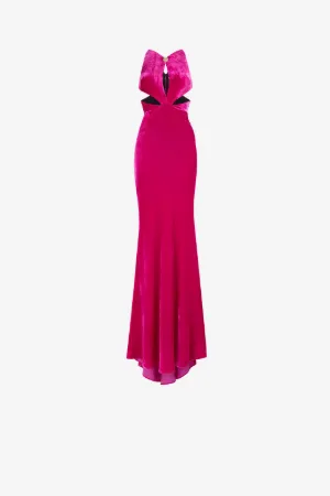Vestido de fiesta de terciopelo con cabeza de pantera