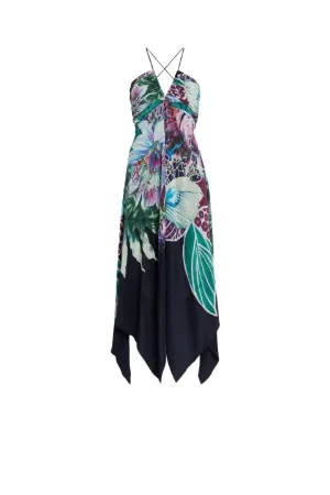 vestido de seda con estampado Exotic Flora