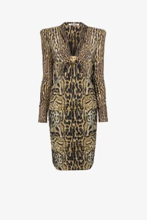 Vestido fruncido con estampado Ocelot