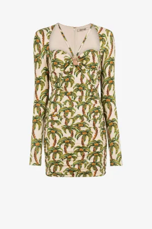 Vestido fruncido con estampado Palm Tree