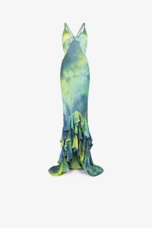 vestido largo con motivo tie-dye