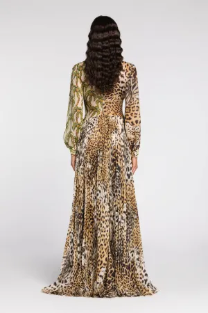 Vestido maxi con estampados Jaguar y Palm Tree