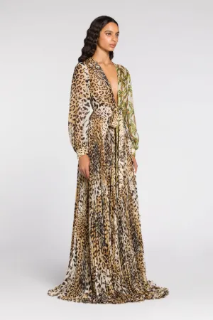 Vestido maxi con estampados Jaguar y Palm Tree