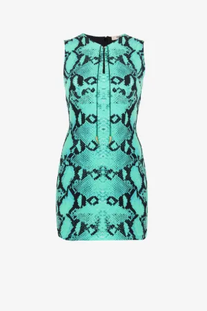 Vestido mini con estampado Python y cordones
