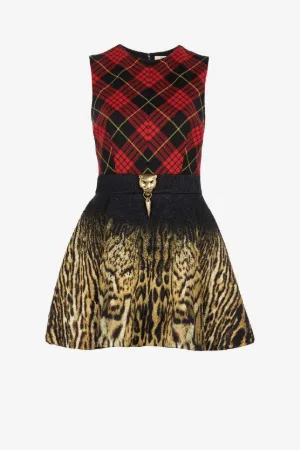 Vestido mini con estampados Tartan y Ocelot