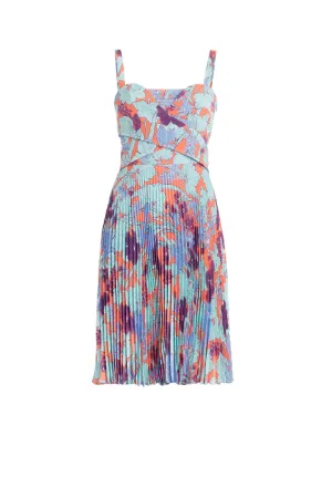 vestido plisado de seda con estampado Summer Garden