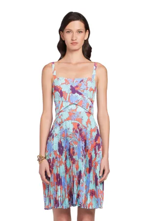 vestido plisado de seda con estampado Summer Garden