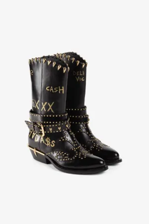 Westernstiefel mit Slogan-Print und Tigerzähnen