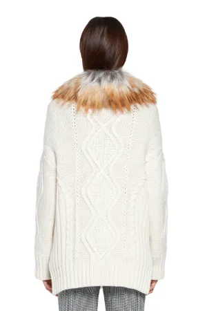 white fur collar cardigan