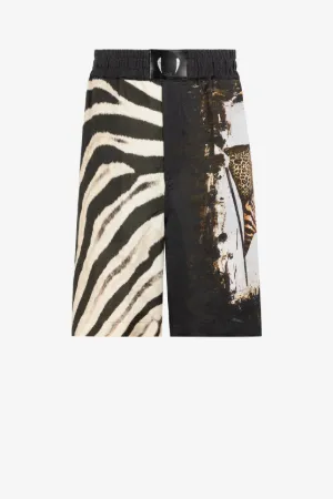 Zebra And Animalier Patchwork-Print Shorts