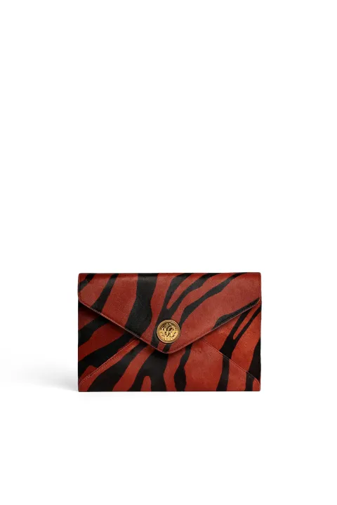 Women S Small Leather Goods Roberto Cavalli Official Website Zebra Intarsia Calf Hair Envelope Clutch