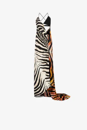 Zebra-Print Cut-Out Maxi Dress