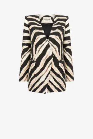 Zebra-Print Single-Breasted Blazer