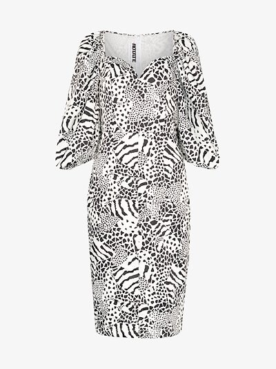 Rotate Irina Animal Print Midi Dress Browns