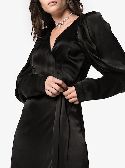 satin wrap maxi dress long sleeve