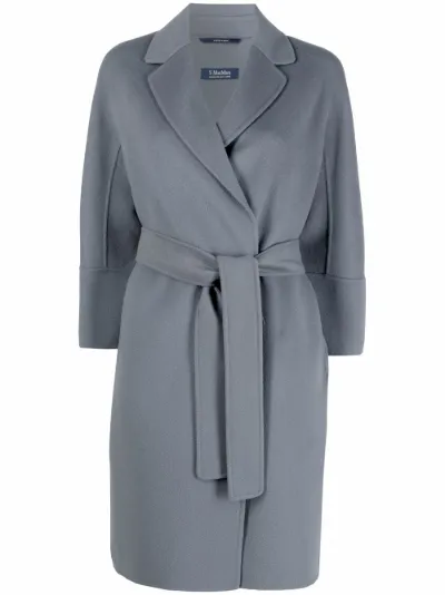 blue belted wool coat