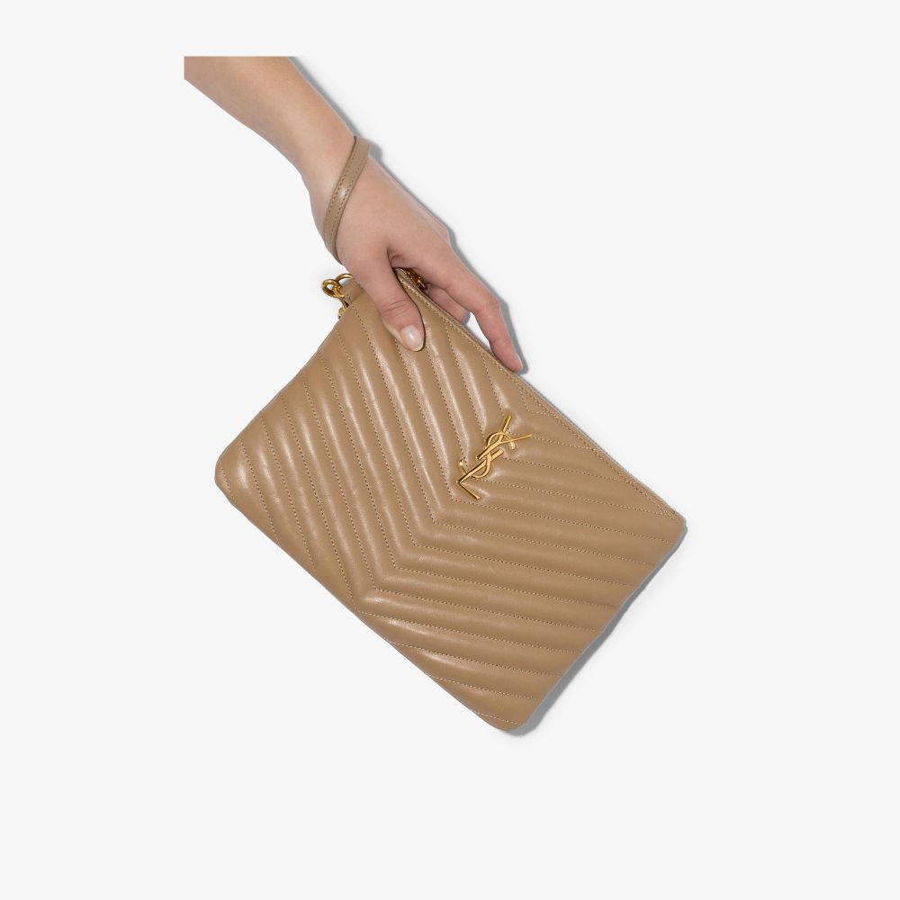 Ysl Monogram Clutch Beige Leather | semashow.com